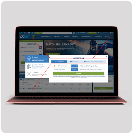 Processus d'inscription à 1xbet